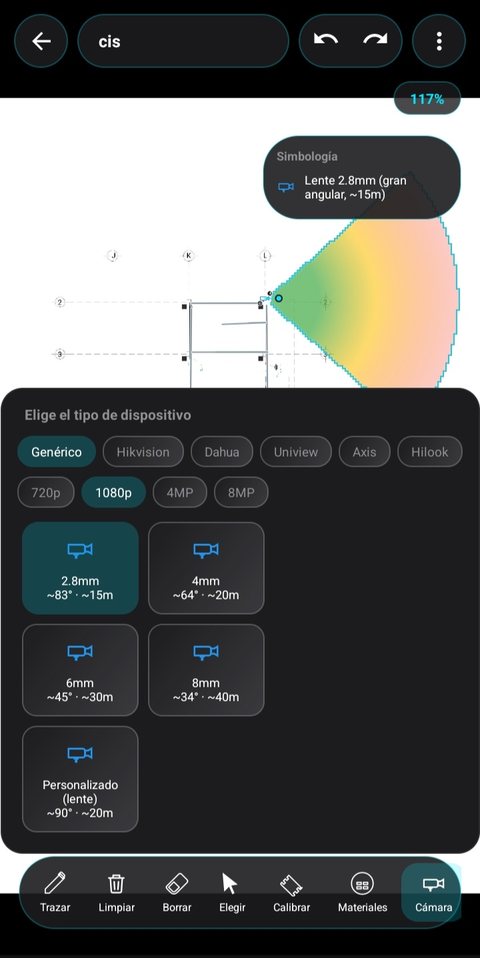 Selector de marca, resolución y lente de la cámara