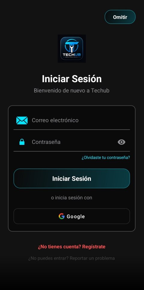 Pantalla de inicio de sesión con correo o con Google